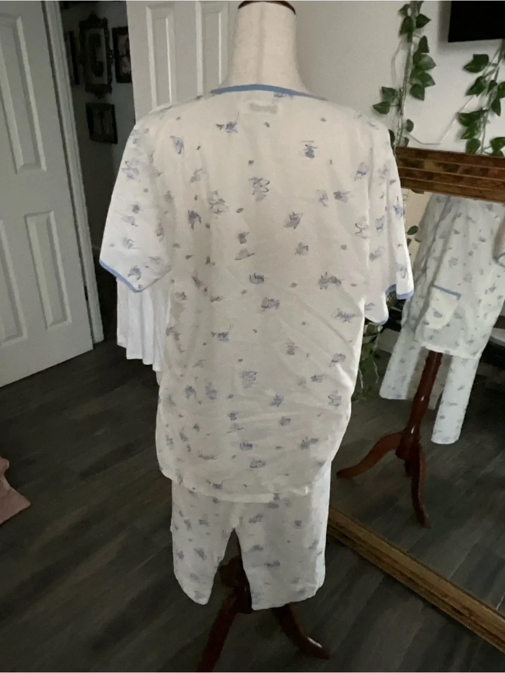 Children's White Pajama Set with Blue Trim and All-Over Print